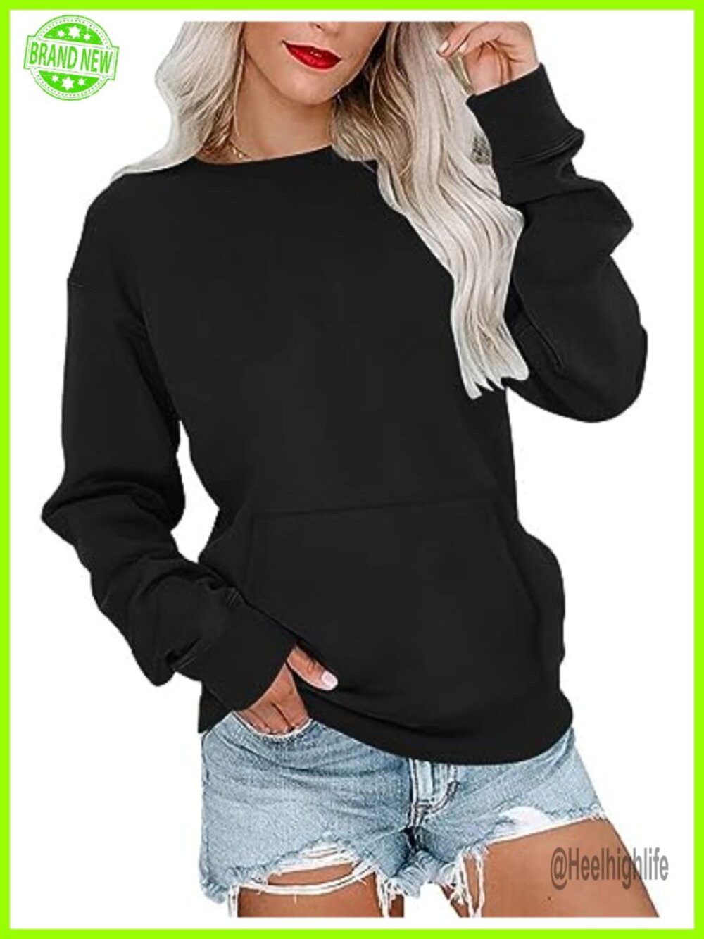 Oversized Crewneck Sweatshirt Long Sleeve Pullover with Pocket